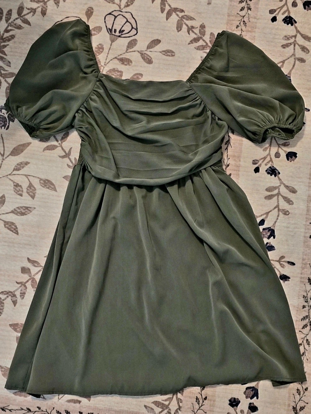 SHEIN Olive Green Puff-Sleeve Mini Dress